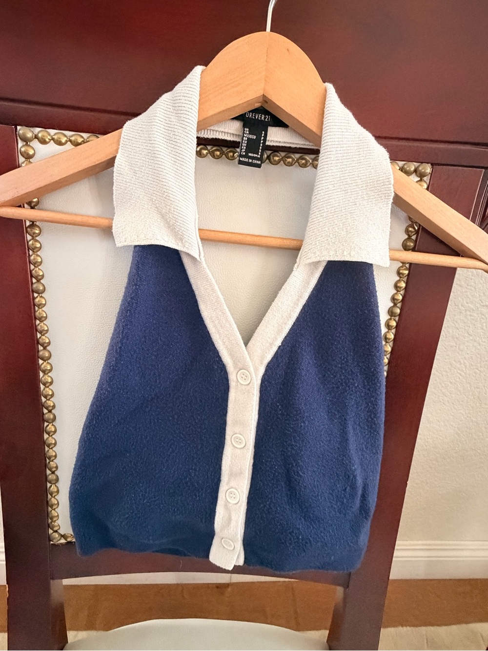 Forever 21 Navy and Cream Halter Button-Up Sweater Top